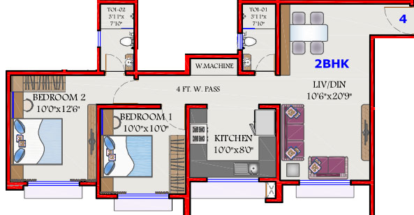 Thapar Suburbia 2 BHK 721 sq.ft floor plan