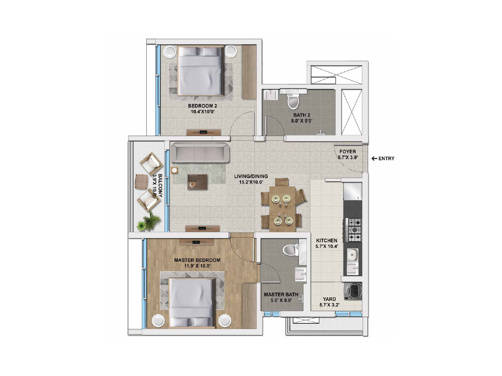 TVS Emerald Elements 2 BHK 935 sq.ft floor plan