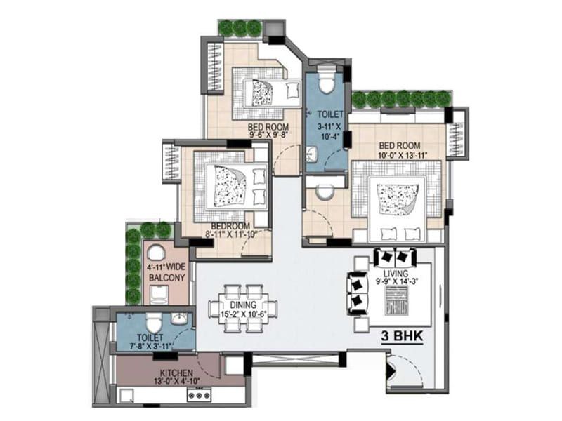 Tarush Enclave 3 BHK 936 undefined floor plan