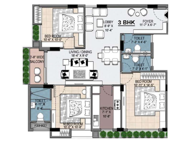 Tarush Enclave 3 BHK 1046 undefined floor plan
