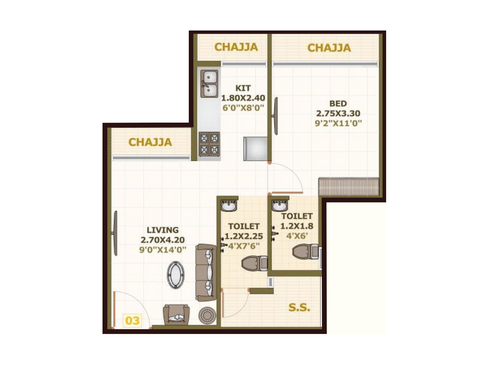 Sai Yogi Sai Residency 1 BHK 677 sq.ft floor plan