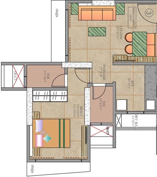 AJAY Malshi Asmi Shimmers 1 BHK 456 sq.ft floor plan