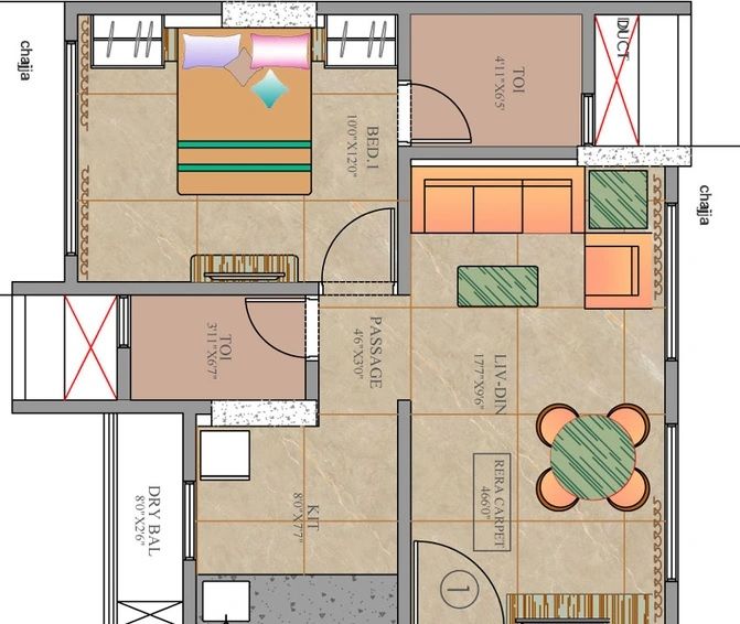 AJAY Malshi Asmi Shimmers 1 BHK 466 sq.ft floor plan