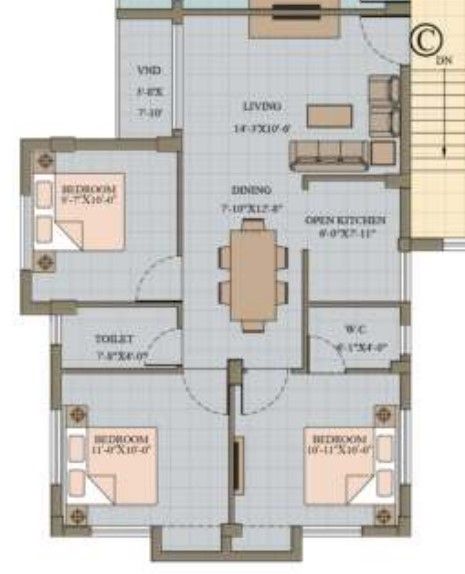 Eden Roopkatha 3 BHK 1078 sq.ft floor plan