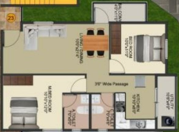 DS MAX Sahara 2 BHK 1125 sq.ft floor plan