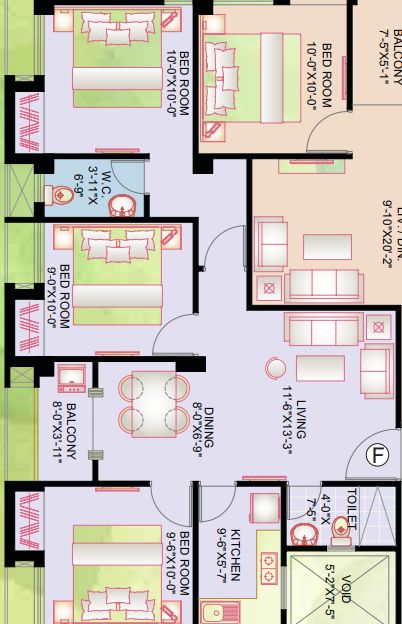 Rohra Green 3 BHK 1048 undefined floor plan