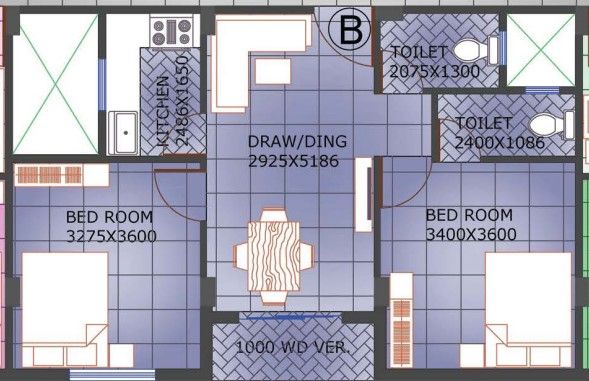 Realtech Nirman Maya 2 BHK 863 sq.ft floor plan