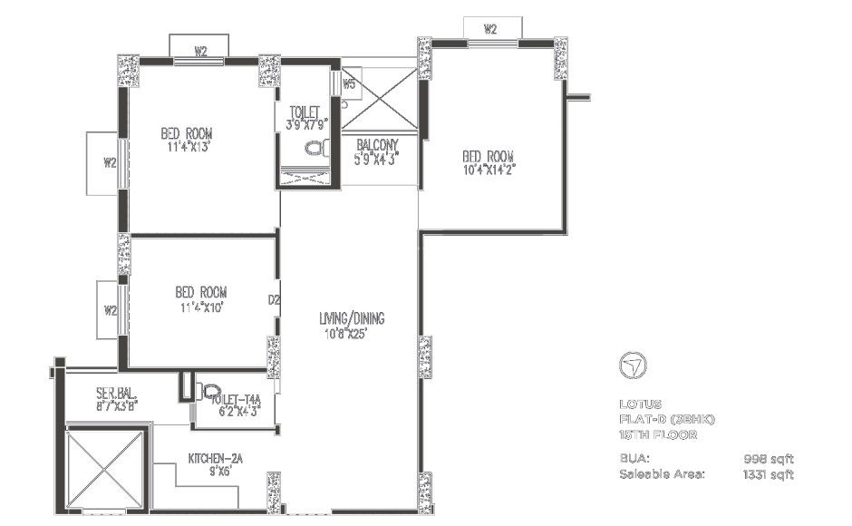 Purti Flowers 3 BHK 1331 sq.ft floor plan