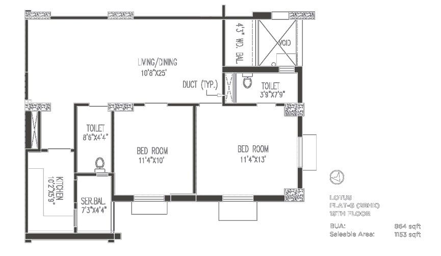 Purti Flowers 2 BHK 1153 sq.ft floor plan