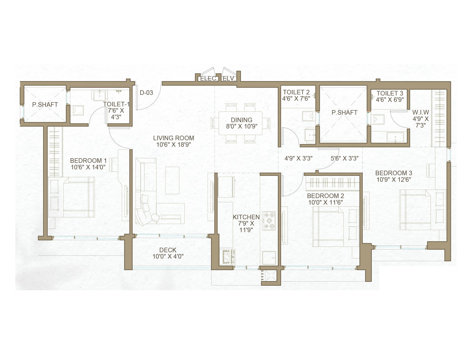 Romell Espalier 3 BHK 1003 sq.ft floor plan