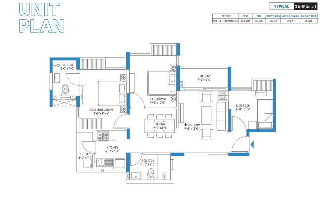 DTC Rajarhat 3 BHK 1030 undefined floor plan