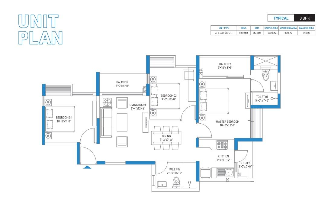 DTC Rajarhat 3 BHK 1150 undefined floor plan