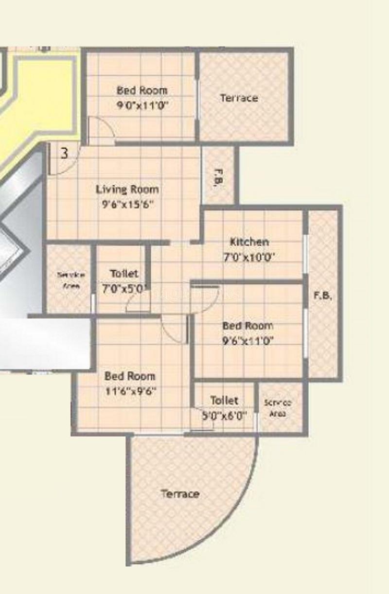 Mohan Suburbia 3 BHK 640 sq.ft floor plan