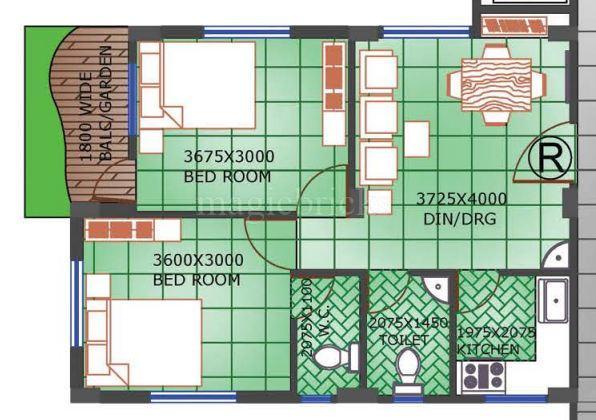 Realtech Nirman Maya 2 BHK 858 sq.ft floor plan
