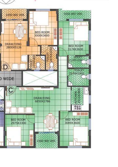 Realtech Nirman Maya 3 BHK 1242 sq.ft floor plan